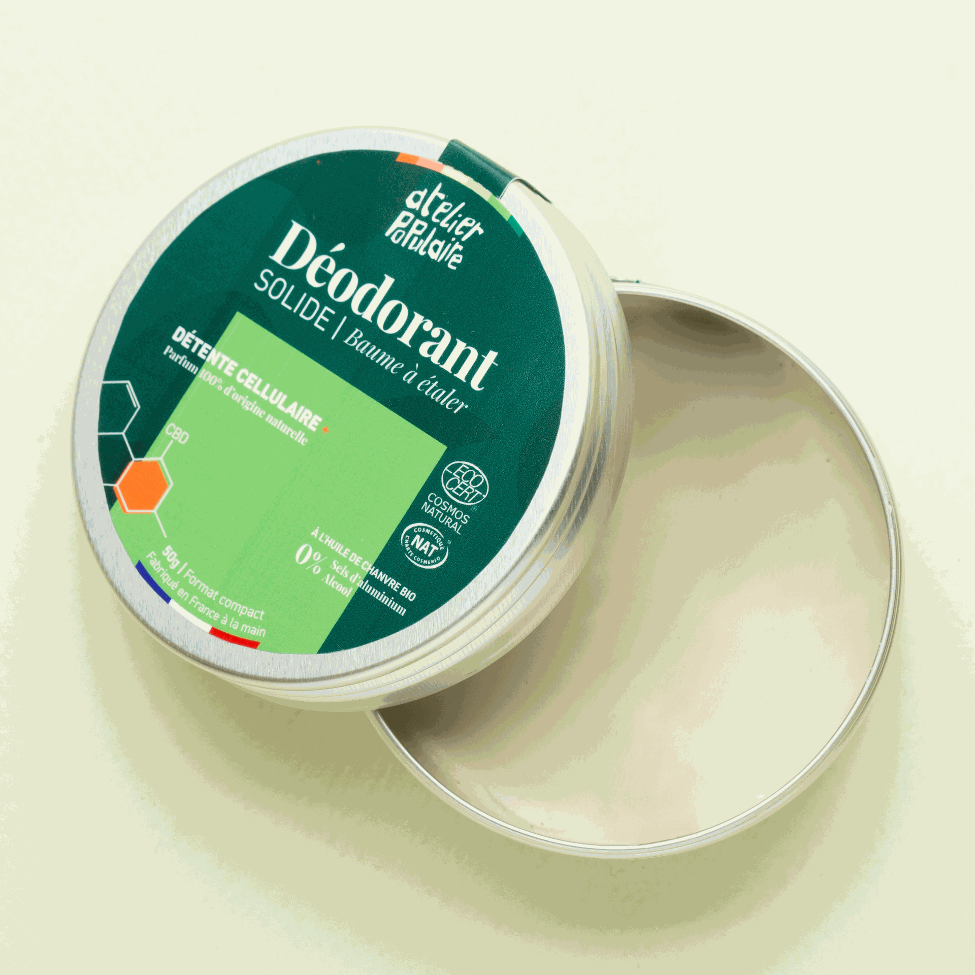 Notre déodorant solide au CBD de la collection Détente Cellulaire+ Déodorant solide au CDB