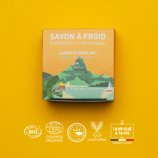 ​Lagon Étincelant | Savon à froid surgras | COSMOS ORGANIC | 90g