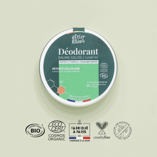 [APO_DEO_CBD_V02] ​​​​Déodorant solide | Détente cellulaire + CBD | COSMOS ORGANIC | 50g