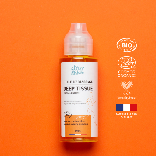 [APO_HVM_DTI_120_V01] Huile de massage biologique | Deep Tissue | COSMOS ORGANIC | 120mL