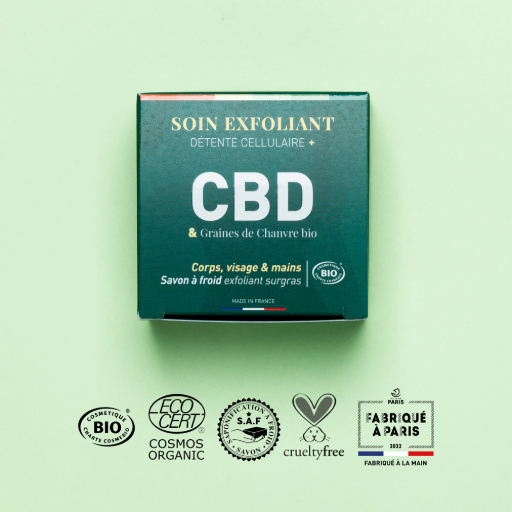 [APO_SAF_CBD_EXF_V01_B2C] ​​​​​Soin Exfoliant Détente Cellulaire + CBD | Savon à froid surgras | COSMOS ORGANIC | 90g